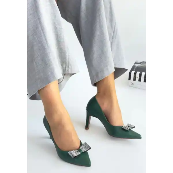 Keana Yeşil Cilt Topuklu Ayakkabı