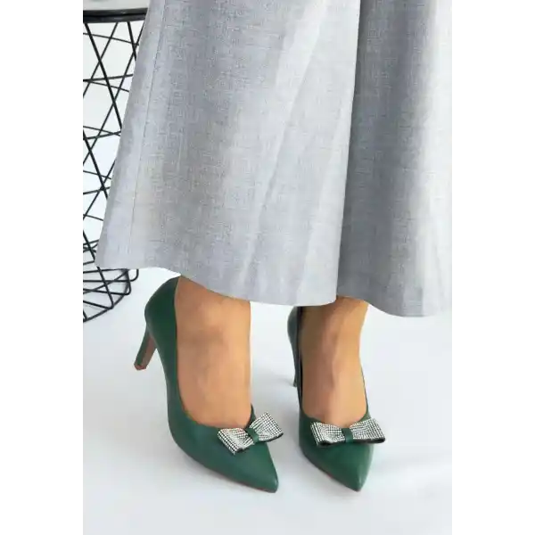 Keana Yeşil Cilt Topuklu Ayakkabı