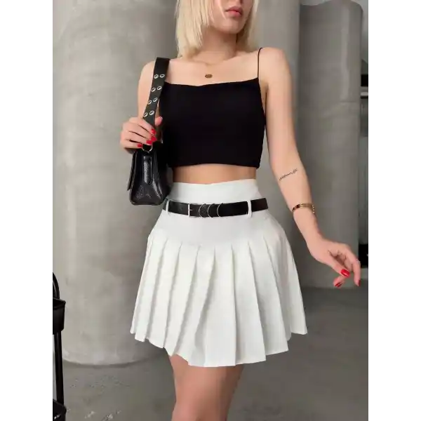 Kemerli pikseli şort etek