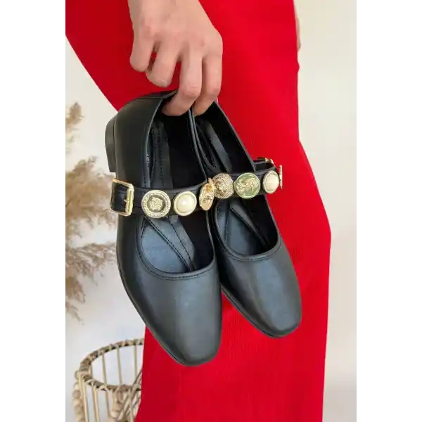 Koope Siyah Cilt Babet Ayakkabı