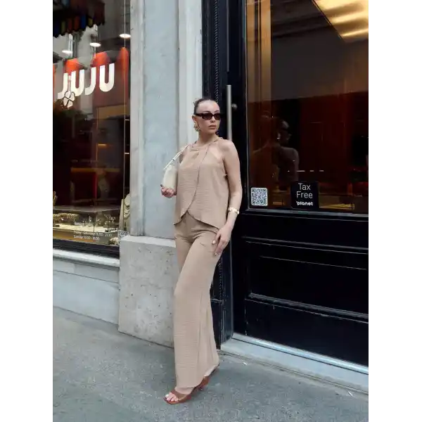 Kruvaze takım ayrobin bej s054