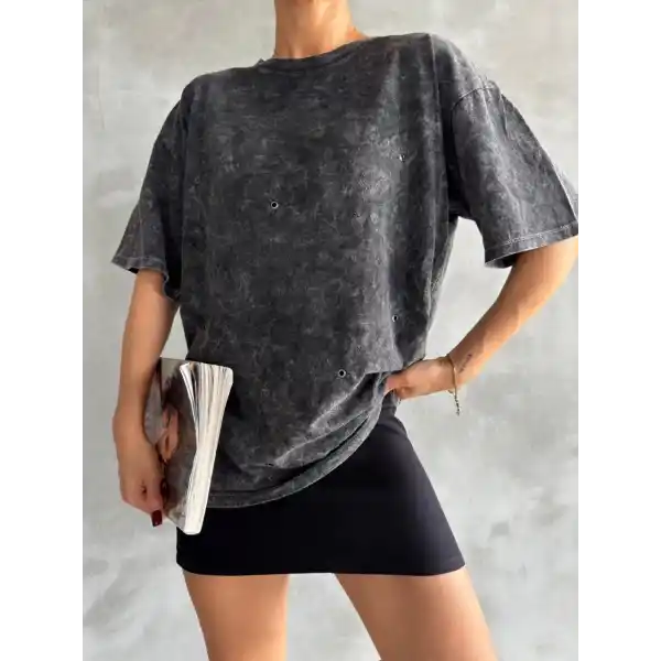 Kuş gözü yıkamalı tişört