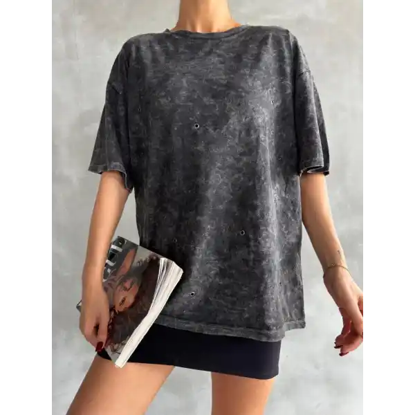 Kuş gözü yıkamalı tişört