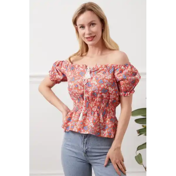 Madonna yaka çiçekli bluz