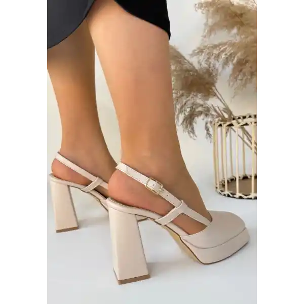 Mety Bej Cilt Topuklu Ayakkabı