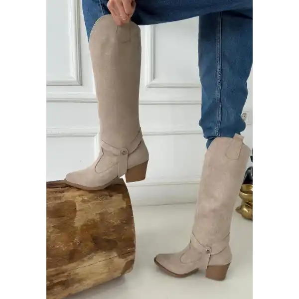 Milla Nude Süet Tak Çıkar Topuklu Bot Ve Çizme