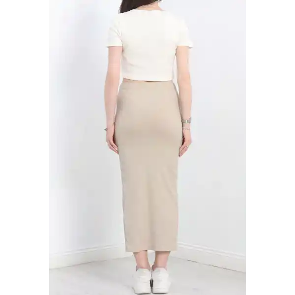 Nakışlı etekli takım bej beyaz s3899