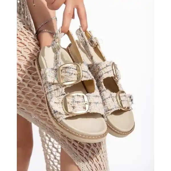 Olira Bej Simli Kemerli Sandalet