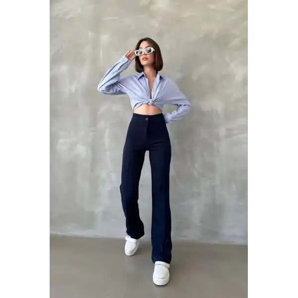 Önü cumalı ithal krep pantolon