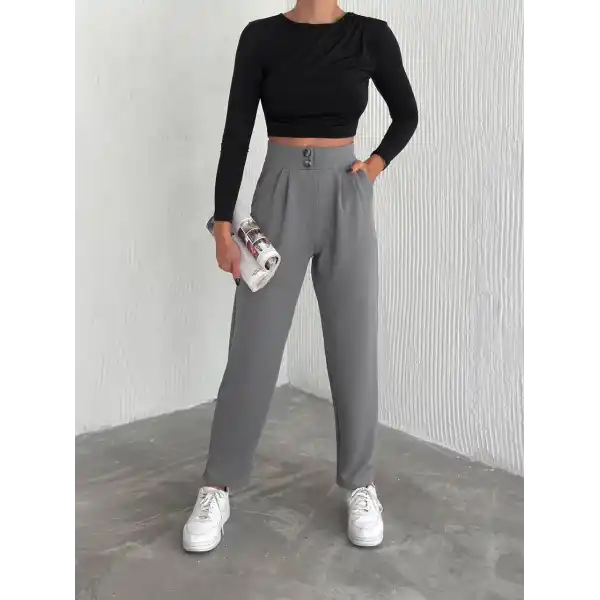 örme krep pantolon çift düğmeli