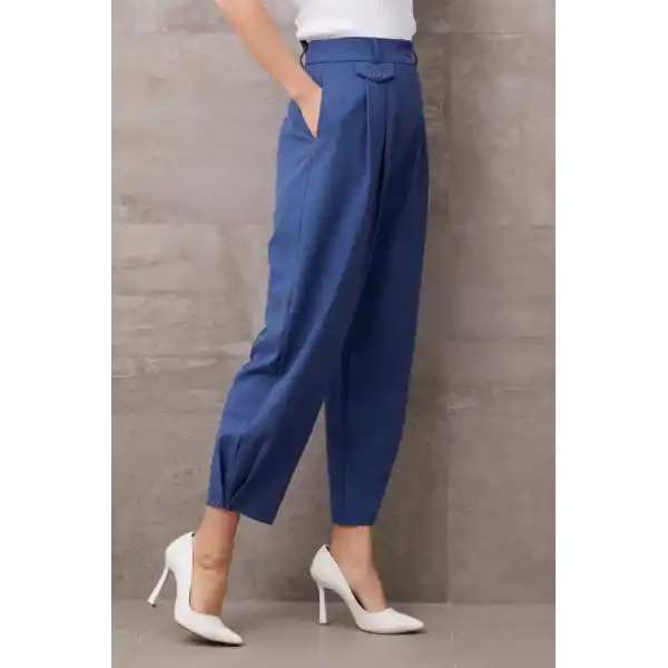 Paçası Düğmeli Yüksek Bel Pantolon