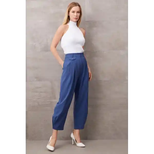 Paçası Düğmeli Yüksek Bel Pantolon