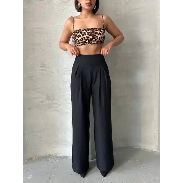 Pileli keten pantolon s255046