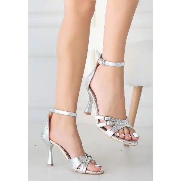 Pimela Gümüş Cilt Topuklu Ayakkabı