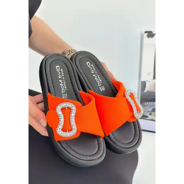 Rale Turuncu Saten Tokalı Terlik