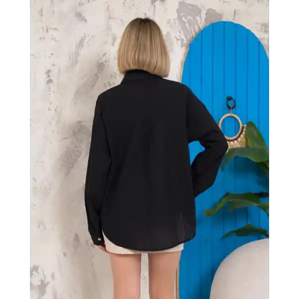 Relax fit keten gömlek siyah s255349