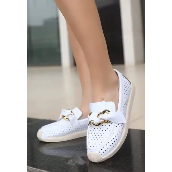 Riwan Beyaz Cilt Babet Ayakkabı