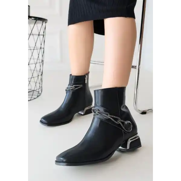 Roxani Siyah Cilt Topuklu Bot