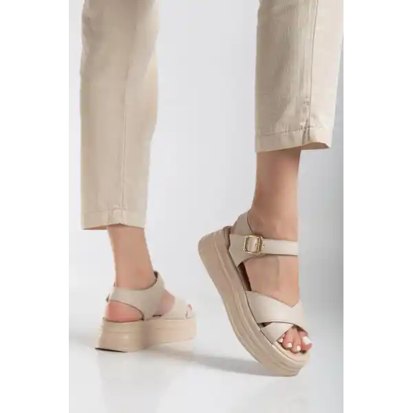 Sibna Bej Cilt Kemerli Sandalet