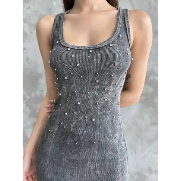 Taşlı askılı elbise