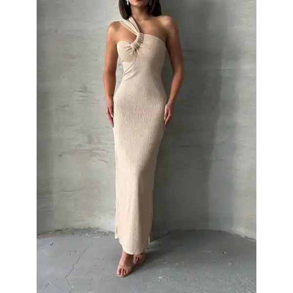 Tek omuz pliseli elbise