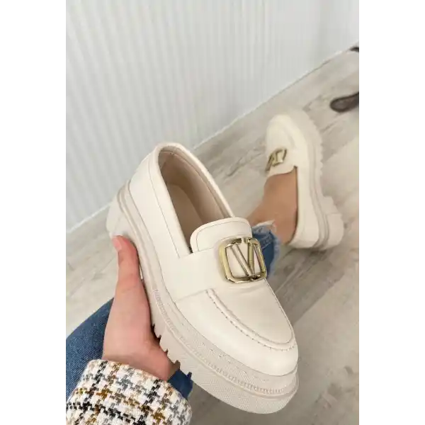 Tinea Bej Cilt Oxford Ayakkabı