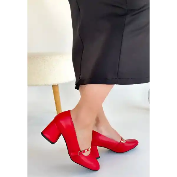 Tino Kırmızı Cilt Topuklu Ayakkabı