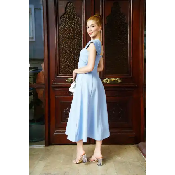 U yaka prenses elbise mavi s255101