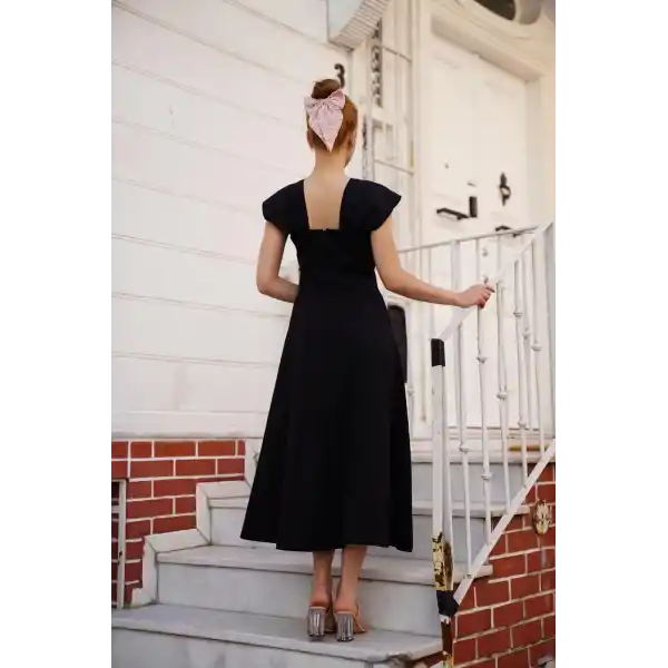 U yaka prenses elbise siyah s255101