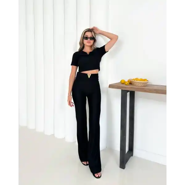 V aksesuarlı ottoman takım siyah s255850