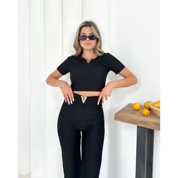 V aksesuarlı ottoman takım siyah s255850