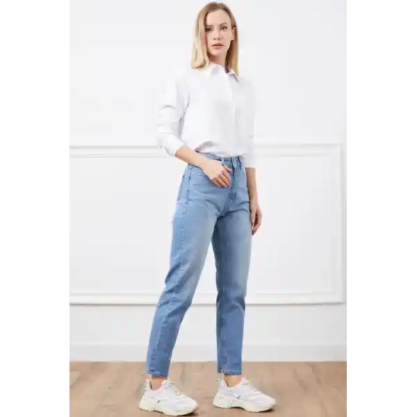 Yüksek bel mom jean pantolon