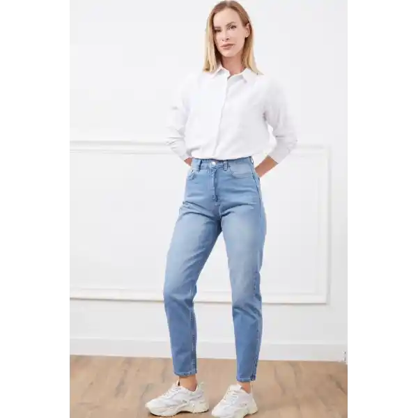 Yüksek bel mom jean pantolon