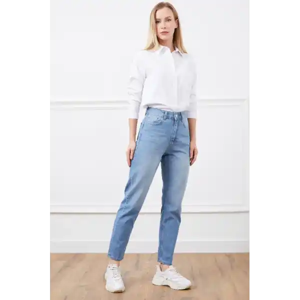 Yüksek bel mom jean pantolon