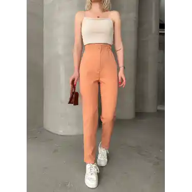 Beli lastikli karamel pantolon