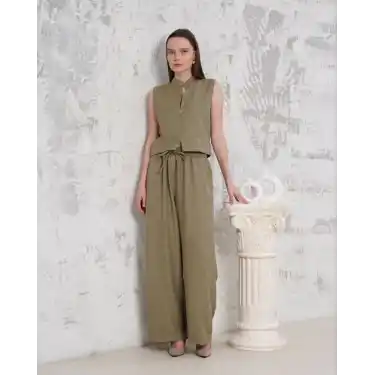 Broşlu yelek pantolon takım haki s255821