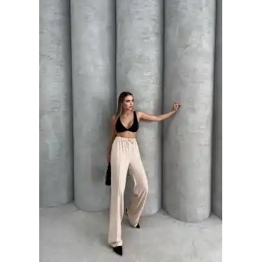 Çımalı keten pantolon