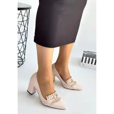 Farye Bej Cilt Topuklu Ayakkabı