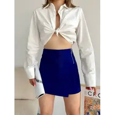 Gabardin fermuarlı şort etek S24906