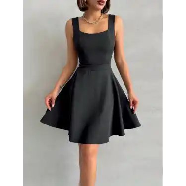 Kadın kare yaka kısa elbise s251188