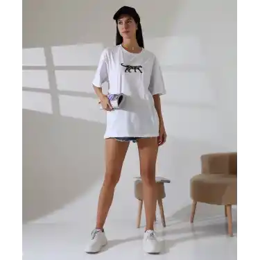 Kaplan nakış işlemeli Oversize tişört