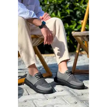 KB-042  Kuback Bağcıklı Gri Siyah Taban Günlük Erkek Ayakkabı