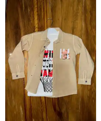 4-8 yaş tişört gömlek kombini vizon