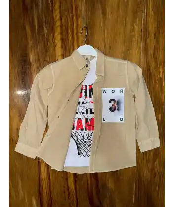 9-13 yaş tişört gömlek kombini vizon