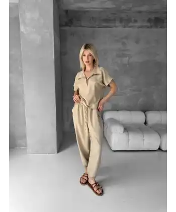 Bluz şalvar takım bej s255841