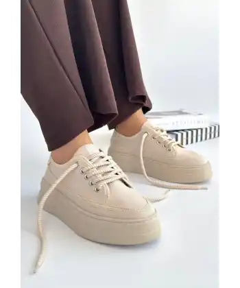 Carin Bej Keten Bağcıklı Spor Ayakkabı