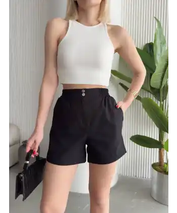 Çıtçıtlı gabardin şort