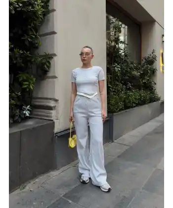 Düğme yakalı gri alt üst takım s3943