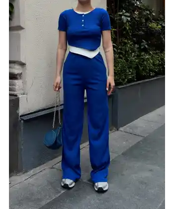 Düğme yakalı saks alt üst takım s3943