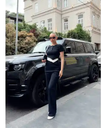 Düğme yakalı siyah alt üst takım s3943